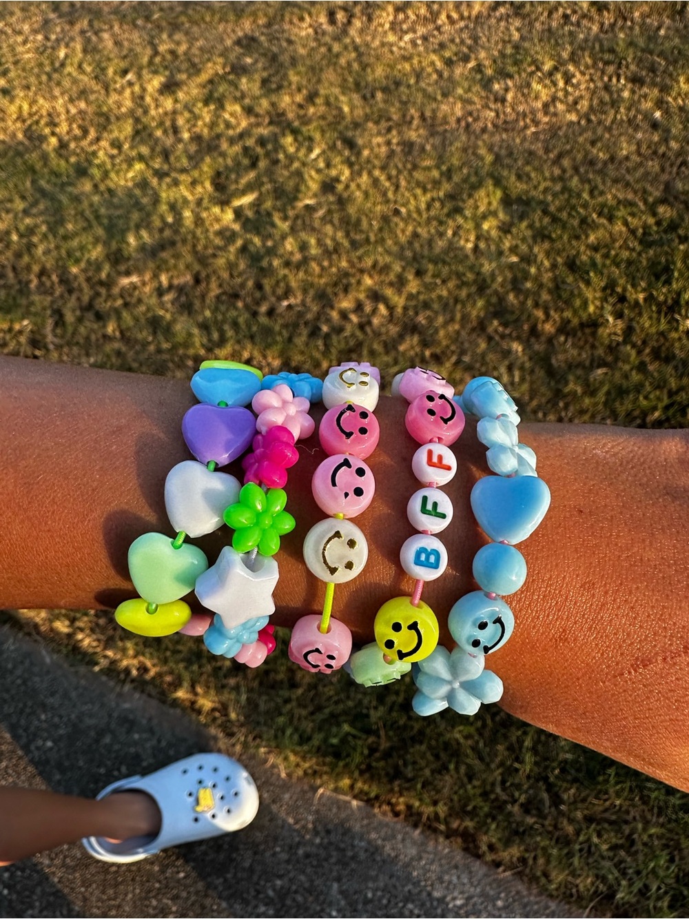 Kids Multicolor Beaded Stretch Bracelets - Pastel Smiley & Heart Set
